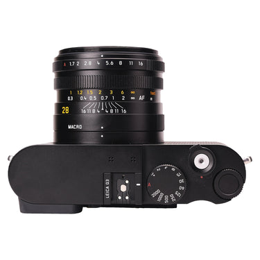 Leica Q3 top plate with lens focus and aperture scales and shutter speed dial