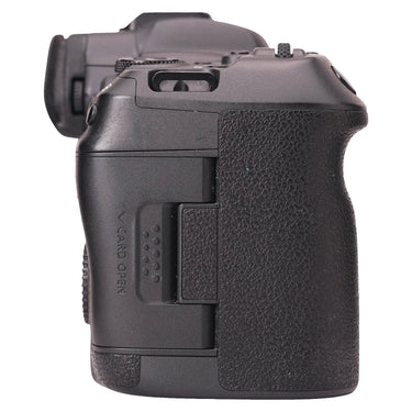Canon EOS R5 right side showing card slot door and grip