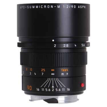 Leica 90mm f2 APO-Summicron-M ASPH lens side view with aperture ring and top engraving
