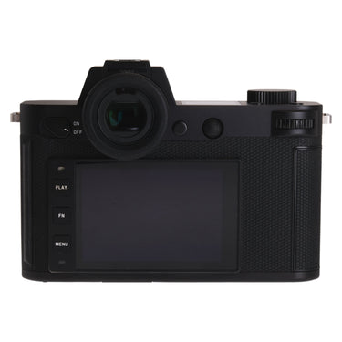 Leica SL2 rear view showing screen, EVF eyecup, and PLAY/FN/MENU controls