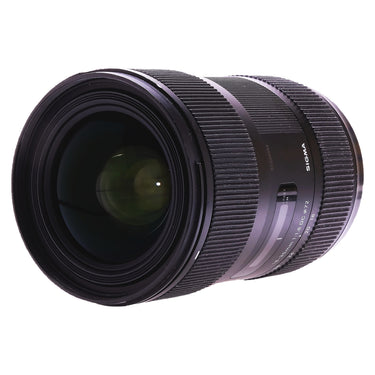 Sigma 18-35mm f1.8 DC Art angled front view showing front element and serial number