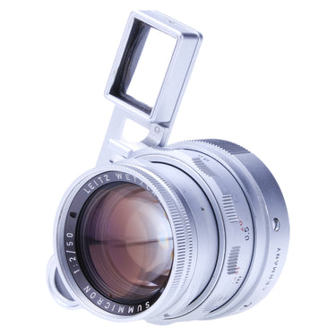 Leica Summicron 50mm f2 Dual Range front element with near-focus goggles raised