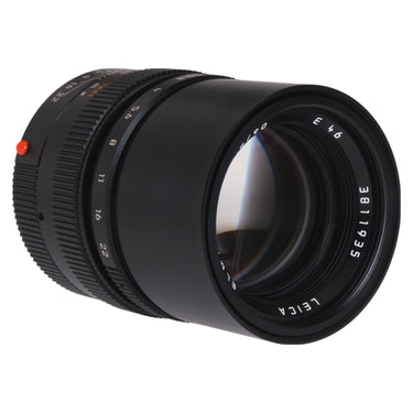 Leica 90mm f2.8 Elmarit-M front angle showing E46 ring and serial number 3811935