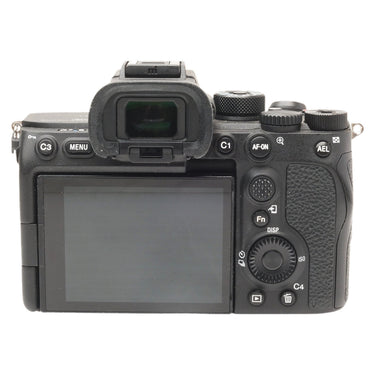 Sony a7S III rear view with LCD screen, viewfinder, and control buttons
