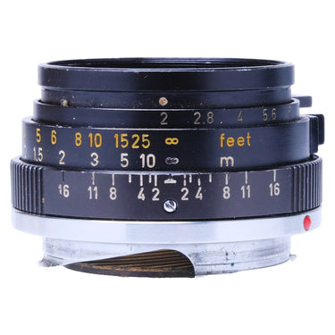 Leica Summicron 35mm f2 side view showing aperture and distance scales
