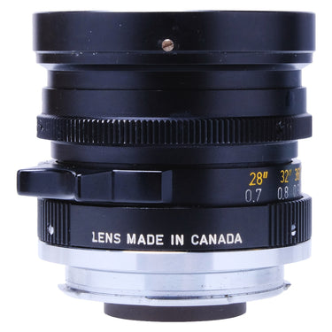 Leica Elmarit 28mm f2.8 opposite side with Lens Made in Canada engraving and near-focus scale