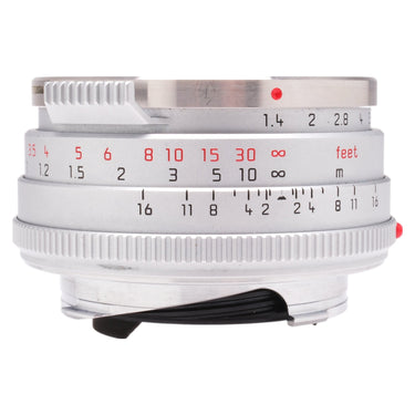 Leica Summilux-M 35mm f1.4 Steel Rim side view showing aperture scale and steel rim