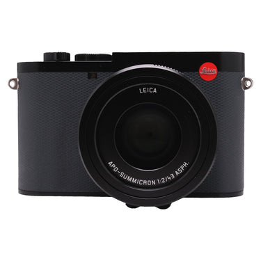 Leica Q3 43 front view with APO-Summicron 43mm f/2 lens and grey leatherette