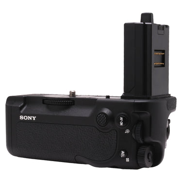 Sony VG-C5 vertical grip opposite side showing Sony logo, AF-ON and AEL controls