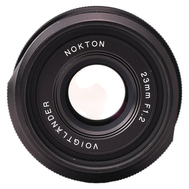 Voigtlander 23mm f1.2 Nokton front element with Nokton and 23mm F1.2 markings