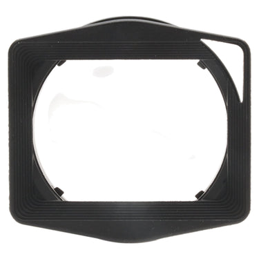 Leica 12592 clip-on metal lens hood, front view showing the ribbed rubber shade opening