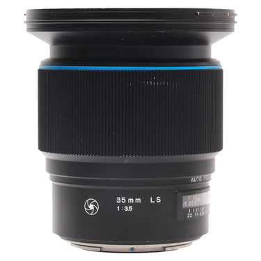Phase One XF 35mm f3.5 Blue Ring lens side view showing 35mm LS f3.5 markings and distance scale