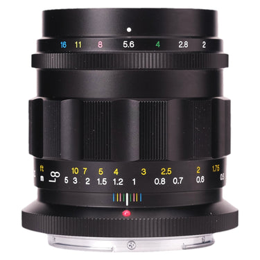 Voigtlander 50mm f2 APO-Lanthar front view showing aperture and distance scales