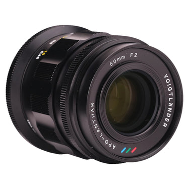 Voigtlander APO-Lanthar 50mm f2 angled view of front element and barrel