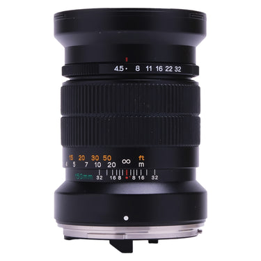 Mamiya 7 N 150mm f4.5 L lens side view showing aperture and focus scales