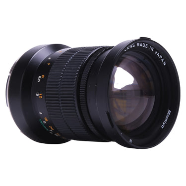 Mamiya 7 N 150mm f4.5 L lens angled view with front glass and Made in Japan markings