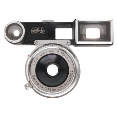 Leica 3.5cm f3.5 Summaron front element and engraved name ring with attached goggle finder
