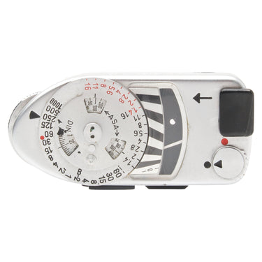 Leica Meter MR-4 front view showing ASA and DIN setting dials and match-needle window
