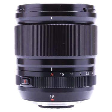 Fujifilm XF 18mm f1.4 R LM WR side view showing aperture ring and 18mm index