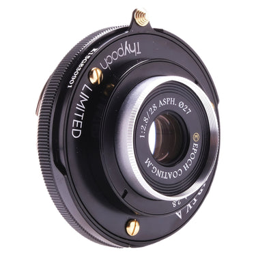 Thypoch Eureka 28mm f2.8 angled front view showing branding and front element