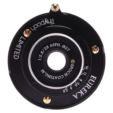 Thypoch Eureka 28mm f2.8 front view showing front element and aperture markings