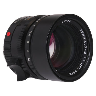 Leica 50mm f1.4 Summilux-M ASPH front three-quarter view showing model engraving and front element