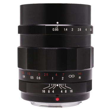 Voigtlander Nokton 25mm f0.95 standing view showing aperture ring and depth-of-field scale