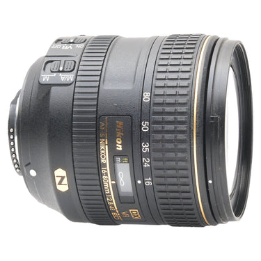 Nikon AF-S 16-80mm side view with VR and focus mode switches
