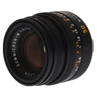Leica Summicron-M 50mm f2 angled front view showing front element and name ring