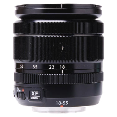 Fujifilm XF 18-55mm f2.8-4 R LM OIS side view with zoom scale and XF Zoom switch