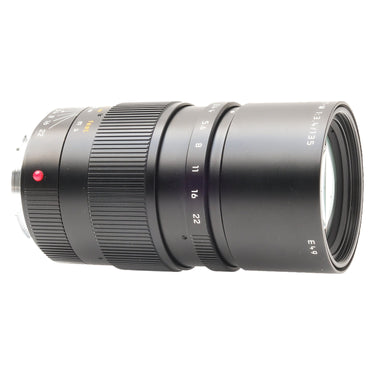 Leica APO-Telyt-M 135mm f3.4 opposite side view showing red mount index and front element