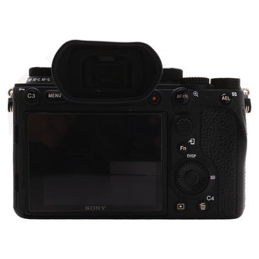 Sony A9 II rear view showing LCD screen, viewfinder eyecup, and control buttons