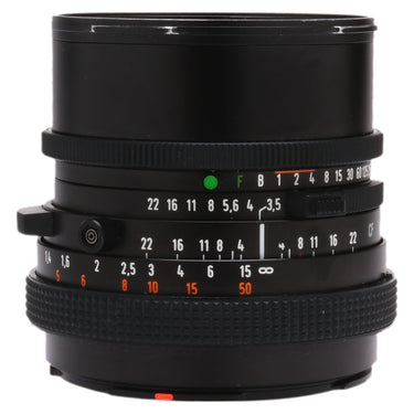 Hasselblad CF 60mm f3.5 Distagon lens, side view showing shutter speed and aperture scales
