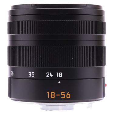 Leica Vario-Elmar-TL 18-56mm lens side view showing zoom scale and orange 18-56 marking
