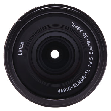 Leica Vario-Elmar-TL 18-56mm lens front view of front element and Vario-Elmar-TL markings