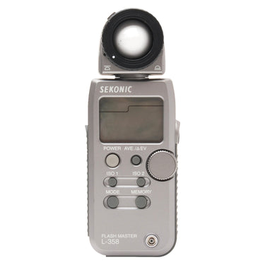 Sekonic L-358 Flash Master light meter front view with lumisphere and control buttons