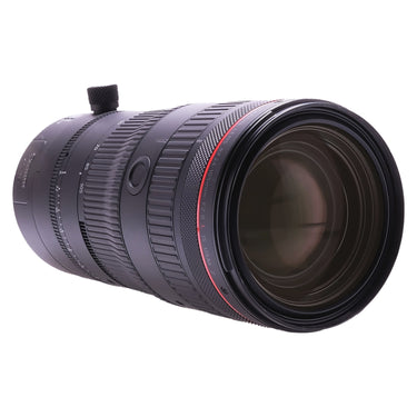 Canon RF 24-105mm f2.8 L IS USM Z angled view of front element and red ring