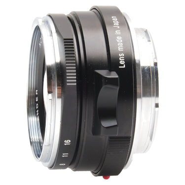 Voigtlander 35mm f1.4 II side view showing Lens made in Japan engraving