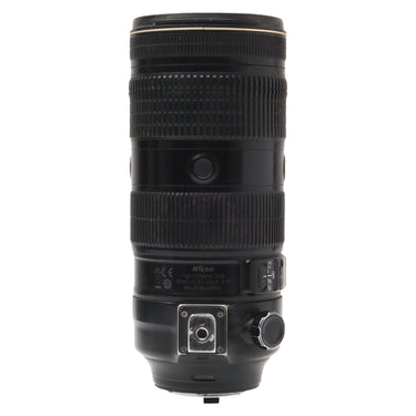 Nikon 70-200mm f2.8E rear barrel showing serial number 335100 and control switches