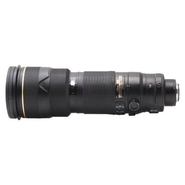 Nikon AF-S 200-400mm f4 VR lens, left side view with focus mode switches and VR badge