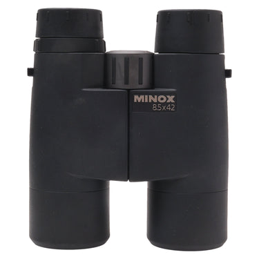 Minox BD 8.5x42 BR binocular front view with MINOX 8.5x42 logo