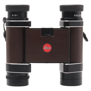 Leica Trinovid 8x20 Exclusive binocular front view in brown leather with serial 0131