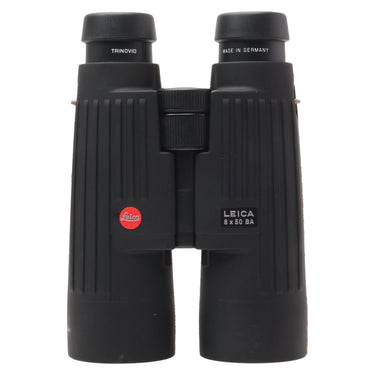Leica 8x50 Trinovid BA binoculars front view with objective caps and 8x50 BA branding