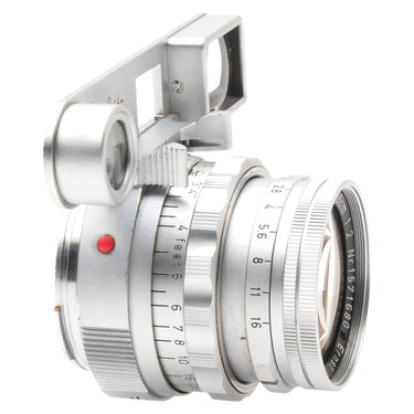 Leica Summicron Dual Range side view with goggles raised showing focus scale