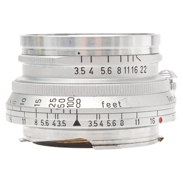 Leica 3.5cm f3.5 Summaron lens side view showing aperture and depth of field scales