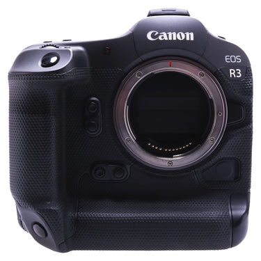Canon EOS R3 front view with bare RF lens mount and sensor