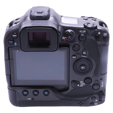 Canon EOS R3 rear view with touchscreen, viewfinder and controls