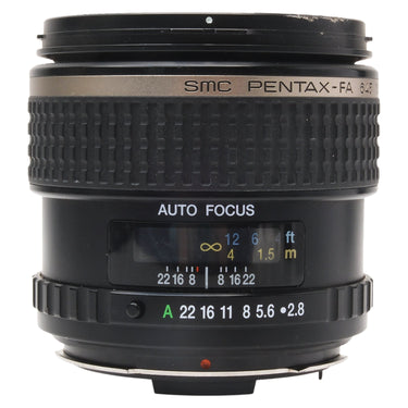 Pentax SMC FA 645 45mm f2.8 front barrel with focus distance scale and aperture ring