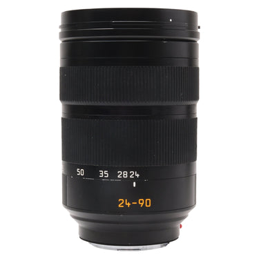 Leica 24-90mm Vario-Elmarit-SL front three-quarter view showing focus and zoom rings and orange 24-90 marking