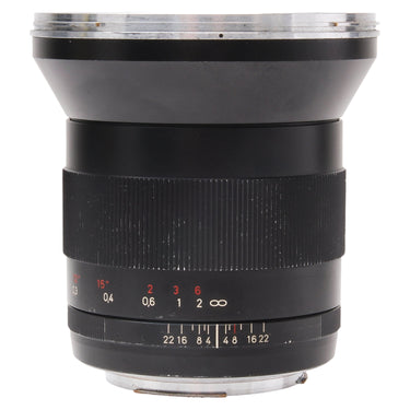 Zeiss 21mm f2.8 Distagon T* ZE side view showing barrel, focus ring, and distance scale